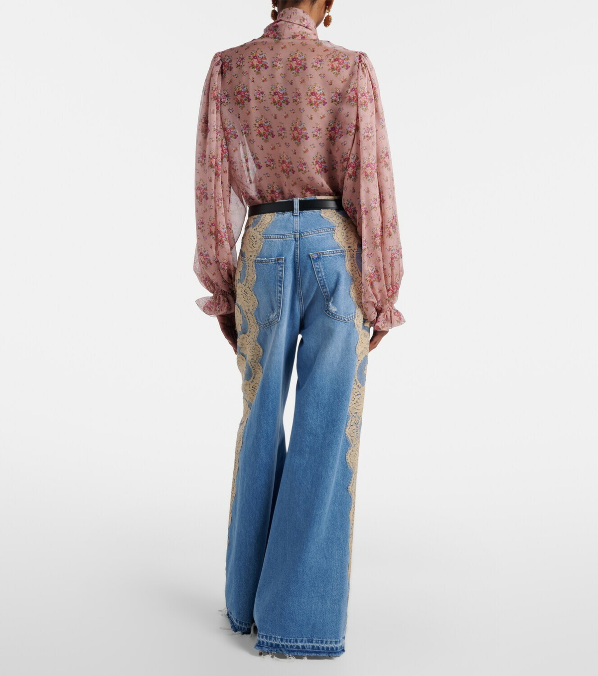 Dolce&Gabbana Lace-trimmed wide-leg jeans