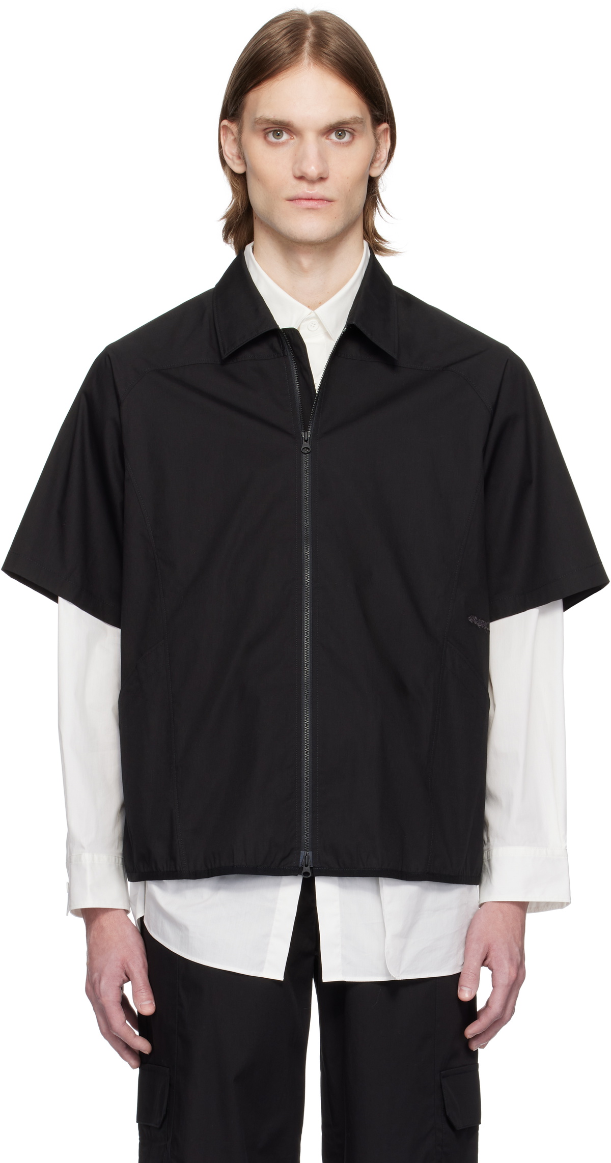 GR10K Black Poplin Zipped Short Sleeve Shirt