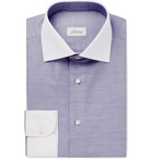 Brioni - Navy Contrast-Trimmed Cotton-Poplin Shirt - Men - Navy