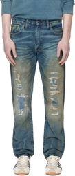 RRL Blue High Slim Brannon Distressed Jeans