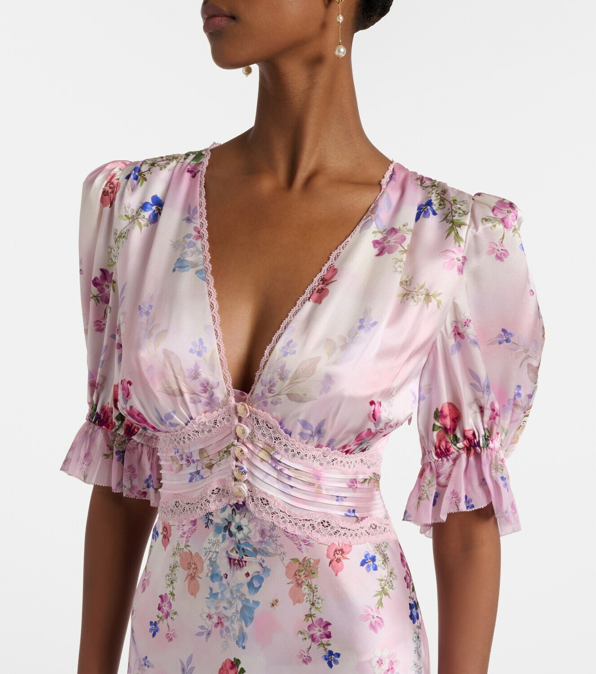 Camilla Lace-trimmed printed silk midi dress