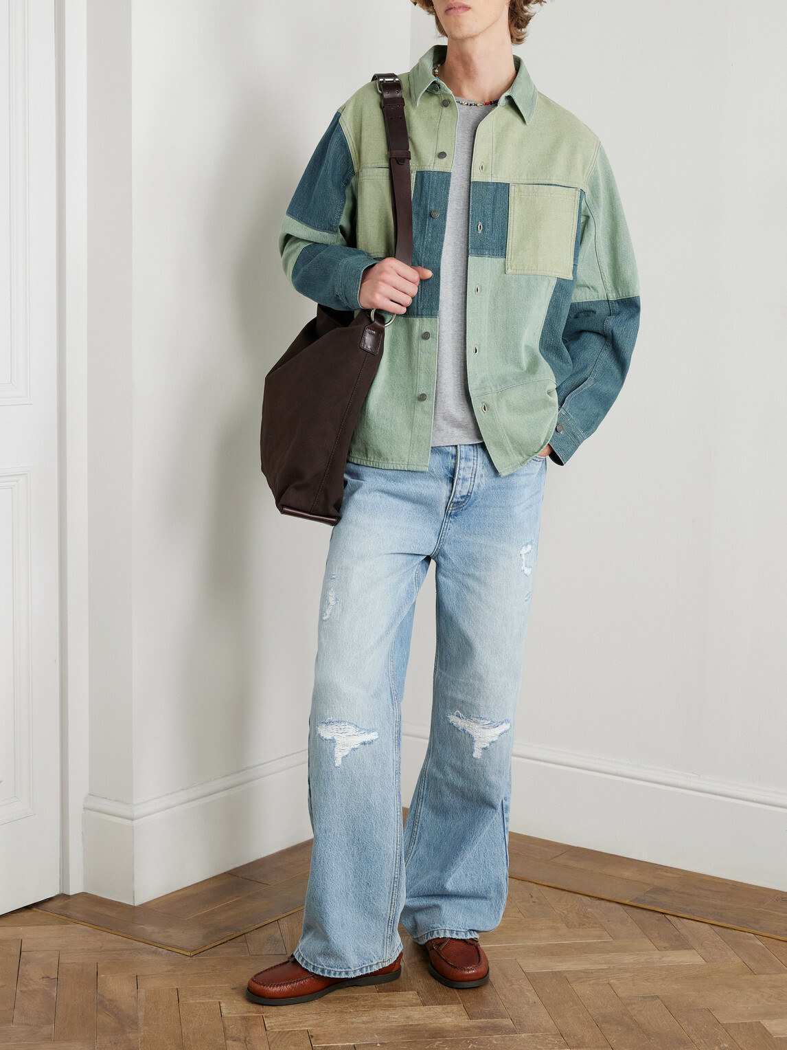 MANAAKI - Patchwork Denim Shirt - Green