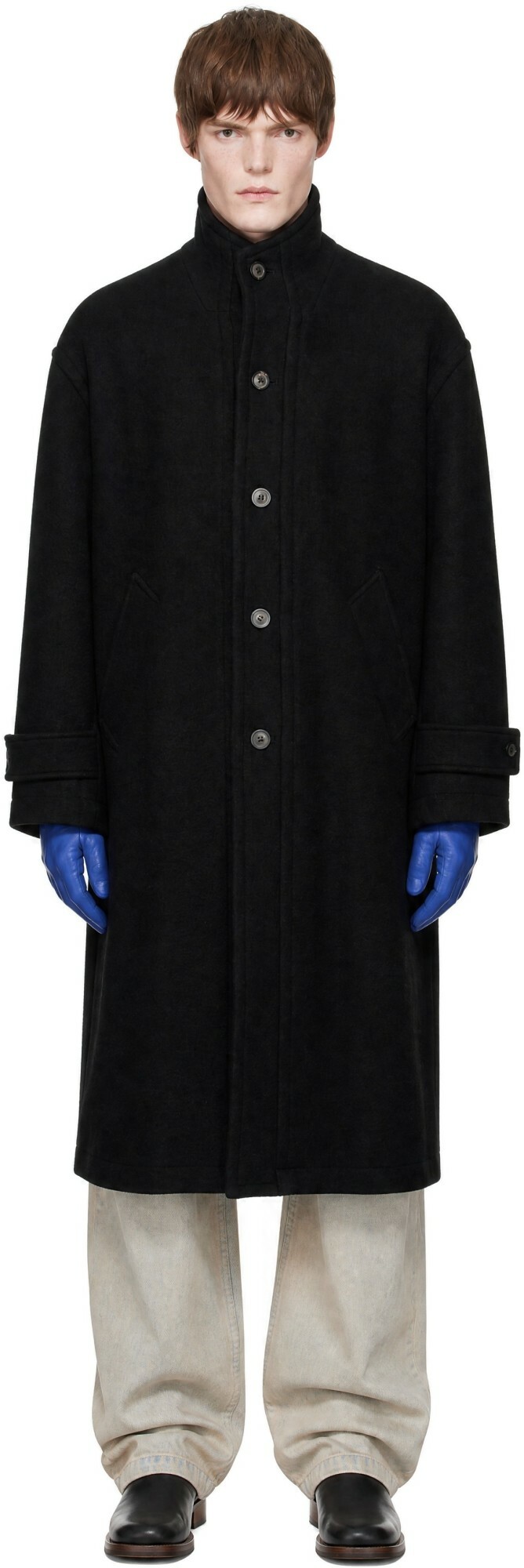 COOR Black Virgin Wool High Neck Coat