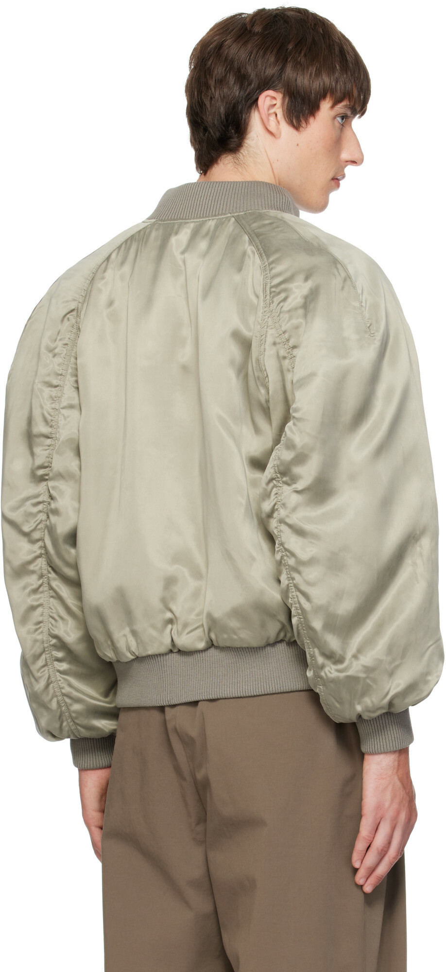 AMOMENTO Green Ribbed Silky Bomber Jacket