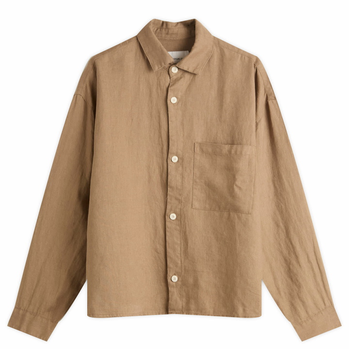 Photo: MKI Men's Linen Box Dress Shirt in Mushroom