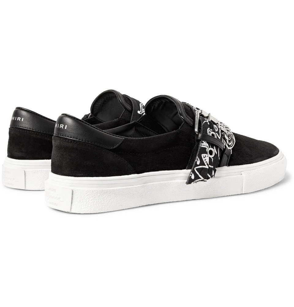 AMIRI - Embellished Leather-Trimmed Suede Slip-On Sneakers - Black