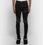 AMIRI - MX1 Skinny-Fit Leather-Panelled Distressed Stretch-Denim Jeans - Black