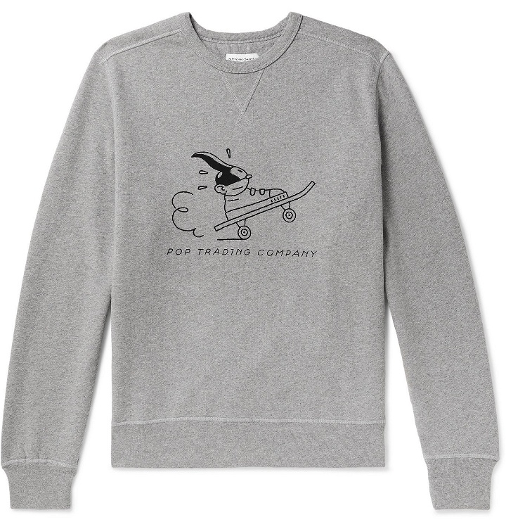 Photo: Pop Trading Company - Joost Swarte Printed Mélange Fleece-Back Cotton-Jersey Sweatshirt - Gray