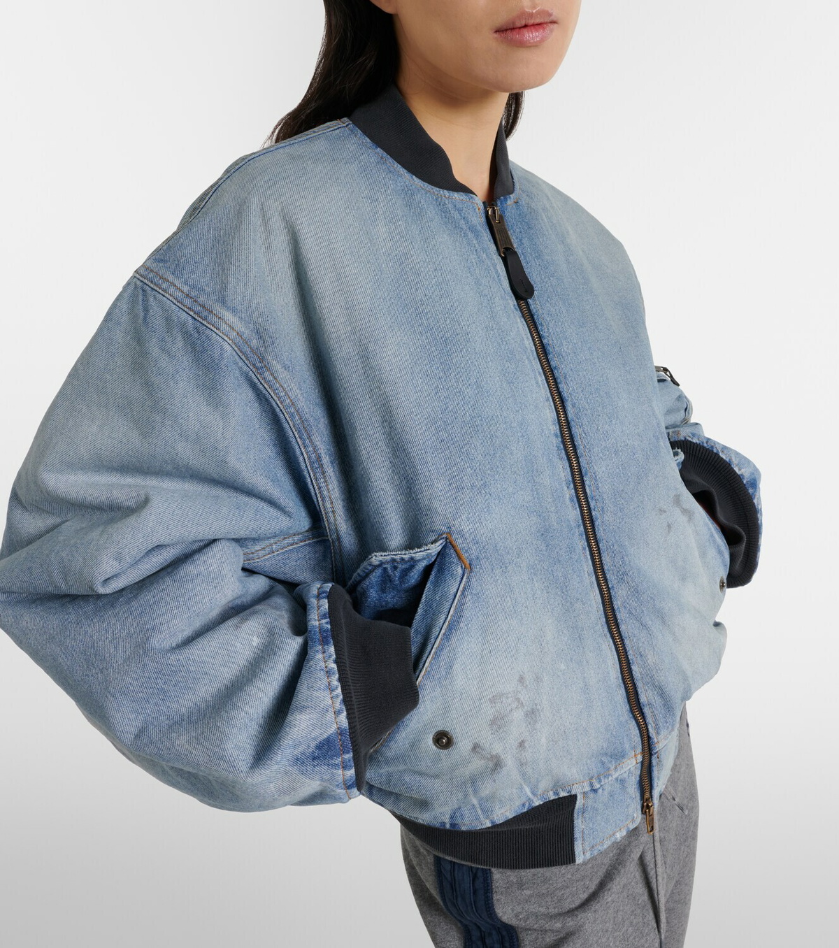 Balenciaga Cropped denim bomber jacket