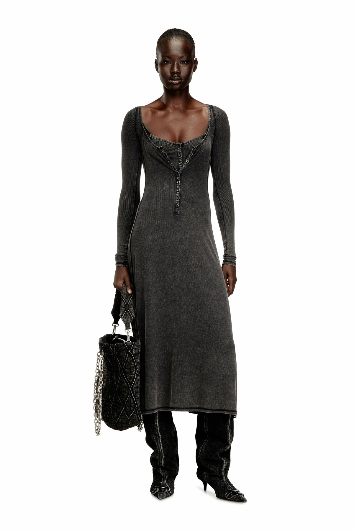 Diesel Midi dress in faded ribbed jersey - Dresses Womens in Grey