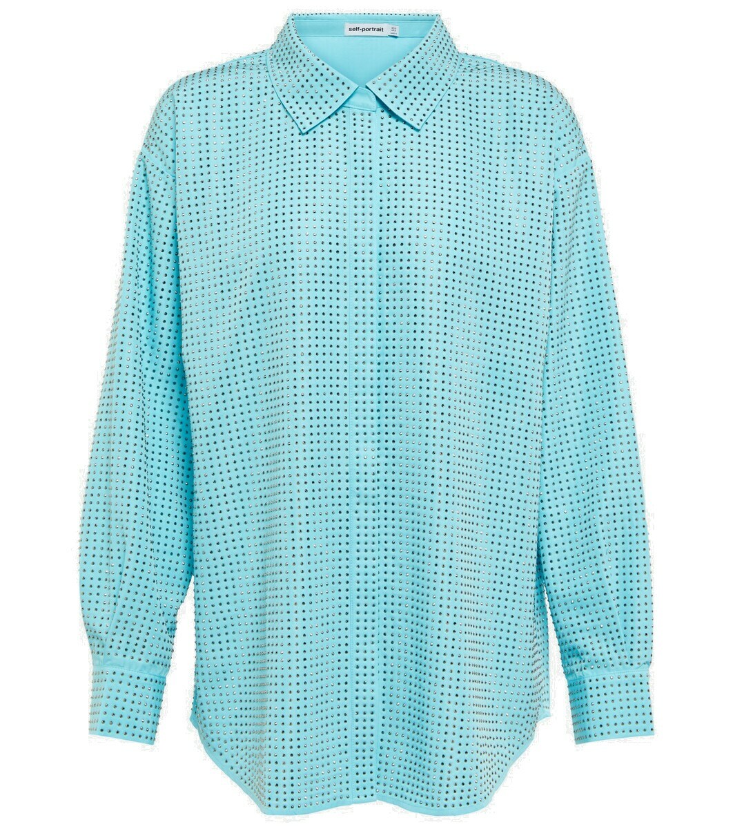 Self Portrait Crystal Embellished Satin Shirt Self Portrait P00759449