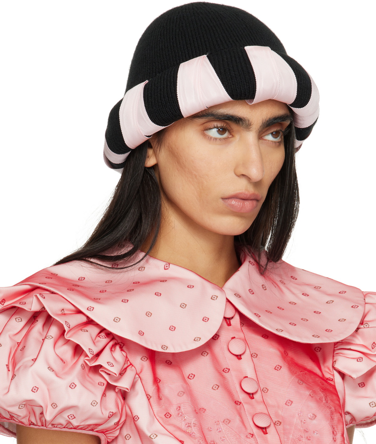 Chopova Lowena Black & Pink Cribbage Cross Beanie