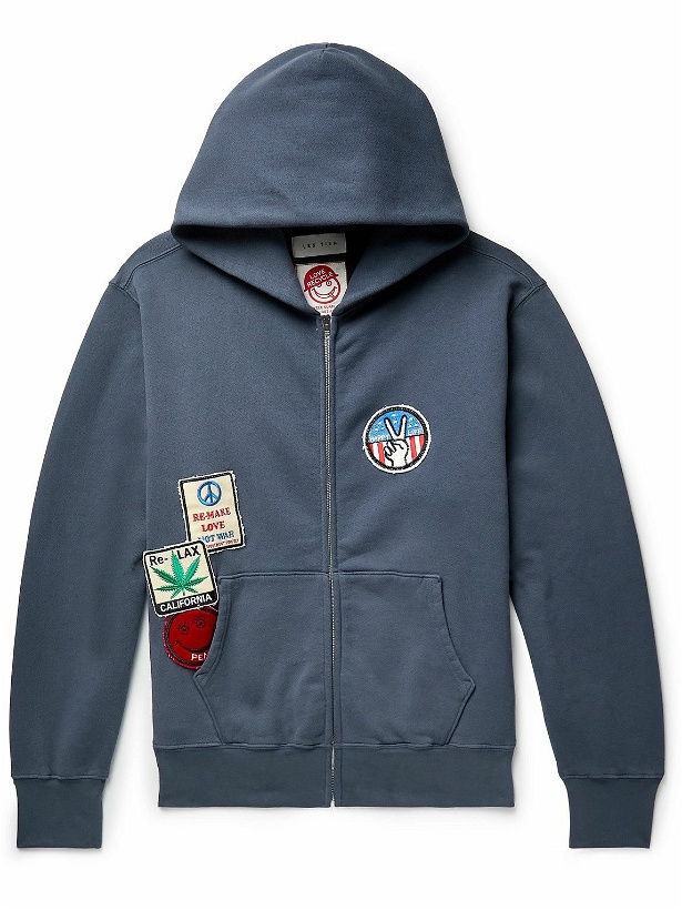 Photo: Les Tien - Embellished Cotton-Jersey Zip-Up Hoodie - Blue