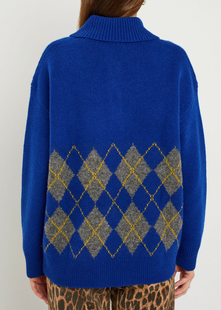 Damson Madder Saskia Argyle Wool Jumper Dark Blue