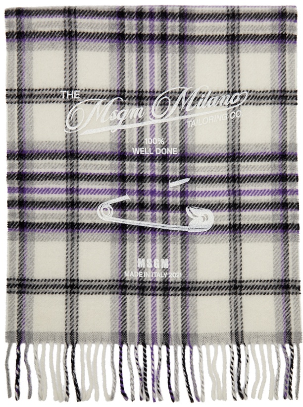 Photo: MSGM Off-White Plaid Safety Pin Scarf