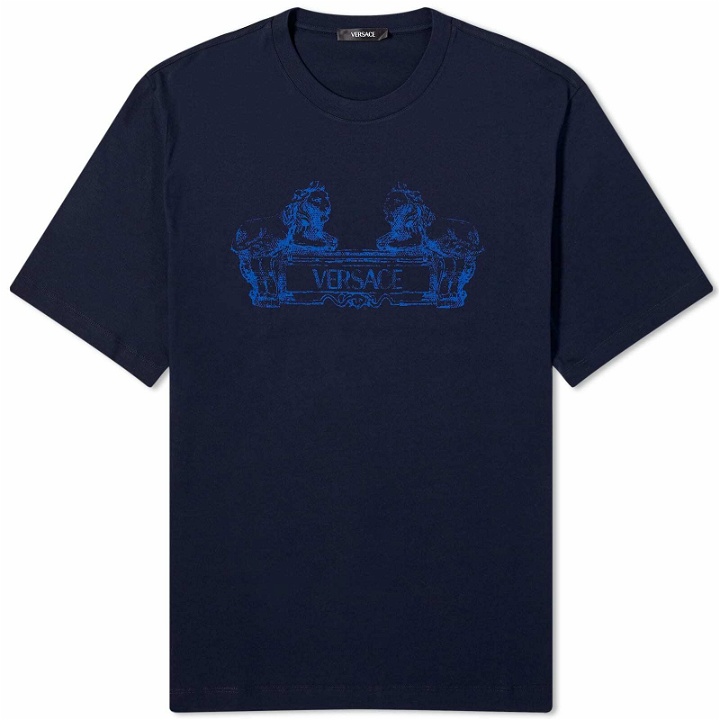 Photo: Versace Men's Cartouche Print T-Shirt in Navy Blue