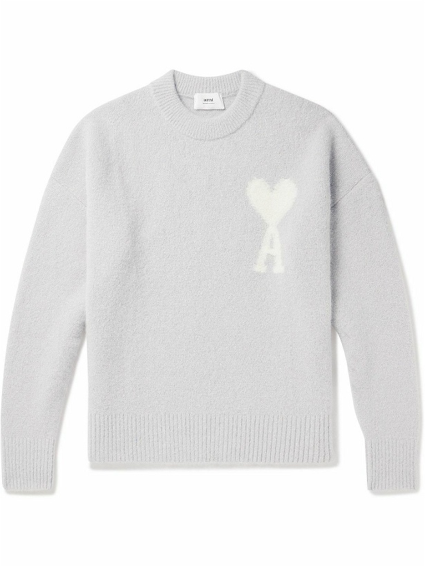 Photo: AMI PARIS - Logo-Intarsia Alpaca-Blend Sweater - Gray