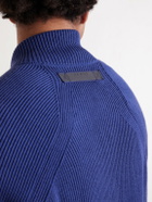 SEASE - Suede and Ribbed Cotton and Cashmere-Blend Bomber Jacket - Blue