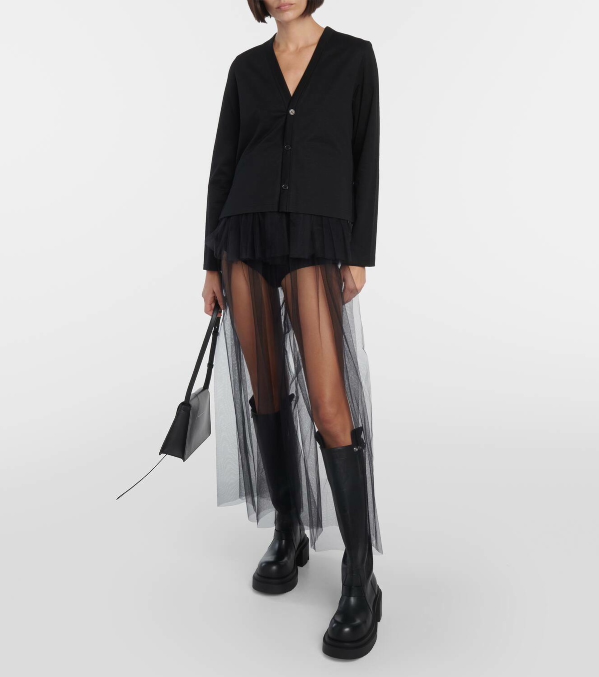 Noir Kei Ninomiya Tulle-trimmed cotton cardigan