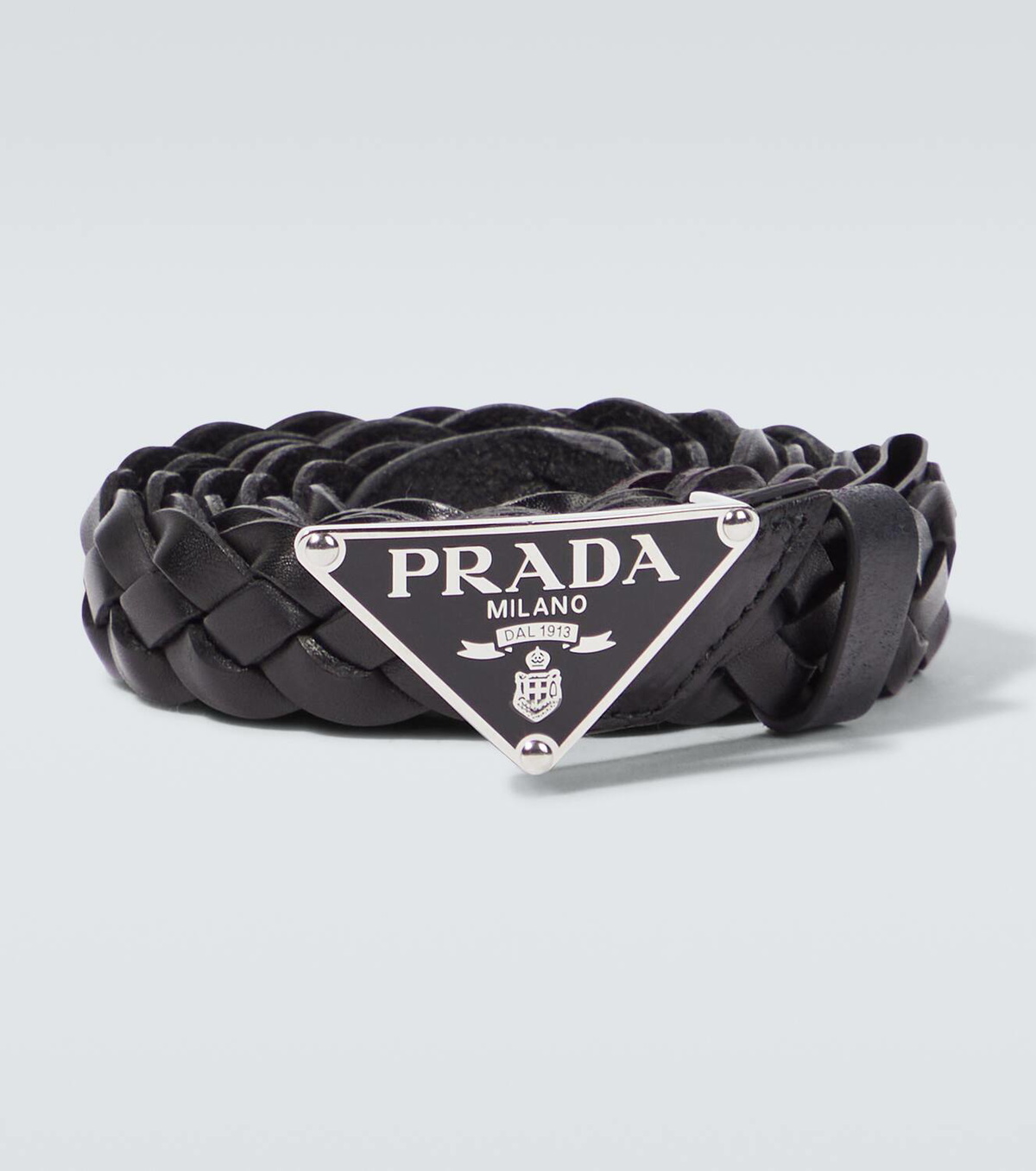 PRADA woven leather belt PRADA Logo Buckle Woven Leather Belt runway Brown Square main image 4