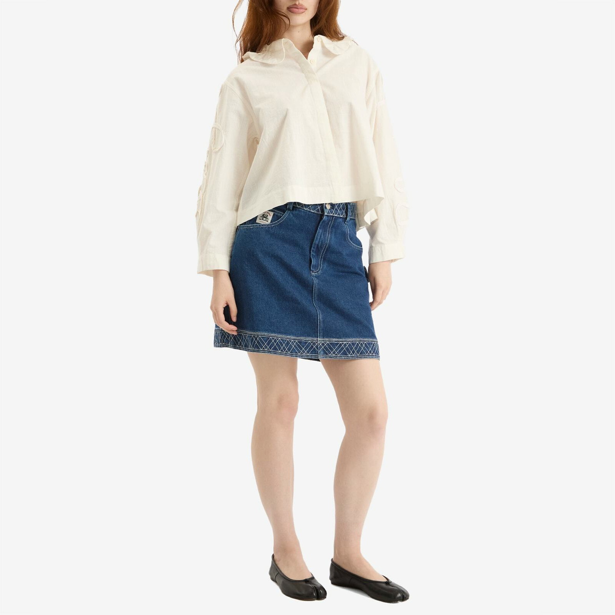 Bode Women's Embroidered Denim Skirt in Indigo