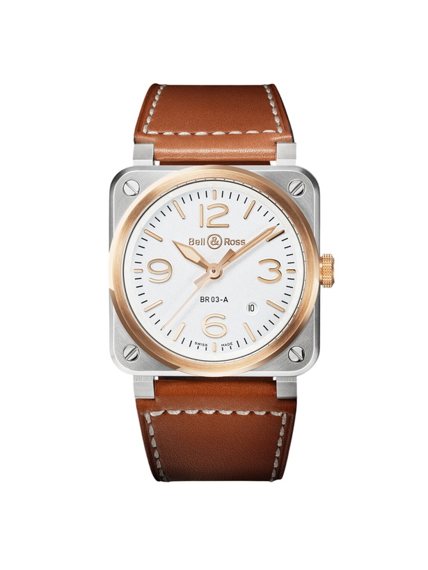 Photo: Bell & Ross - BR-03 Automatic 18-Karat Rose Gold and Steel Watch, Ref. BR03A-WH-STPG/SCA