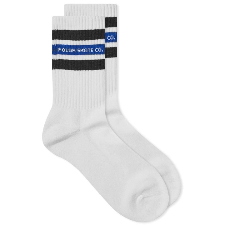 Photo: Polar Skate Co. Men's Fat Stripe Socks in White/Brown/Blue
