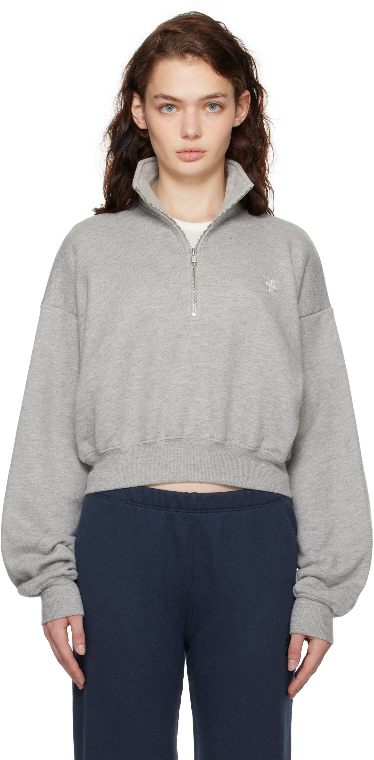 ÉTERNE Gray Cropped Half-Zip Sweatshirt
