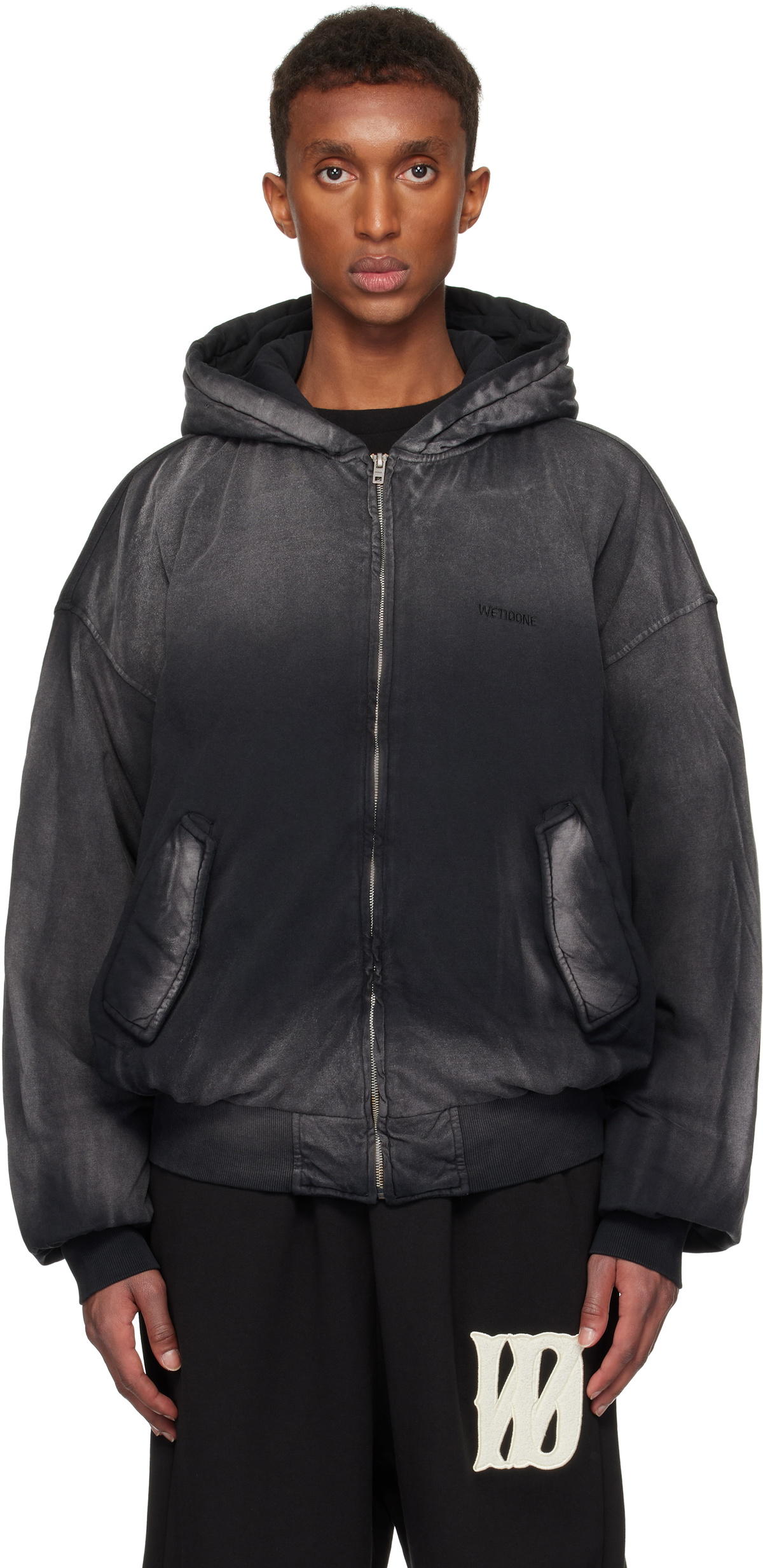 We11done Black Bomber Zip-up Hoodie