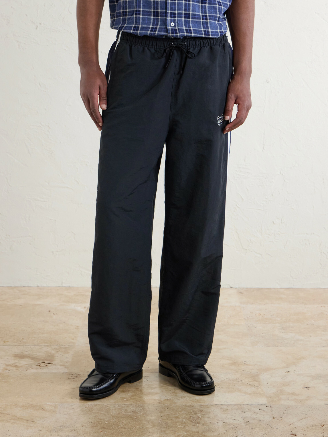 Aimé Leon Dore - Straight-Leg Logo-Embroidered Striped Shell Sweatpants - Black
