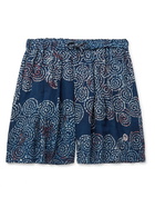 STORY MFG. - Bridge Wide-Leg Printed Organic Cotton-Voile Drawstring Shorts - Blue