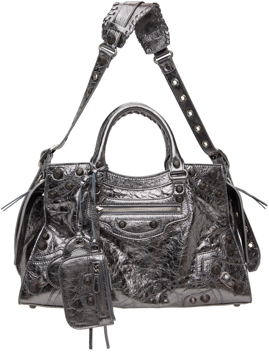直営店☆BALENCIAGA☆ NEO CAGOLE CITY S ハンドバッグ/ SILVER Neo Cagole XS leather tote bag in silver - Balenciaga