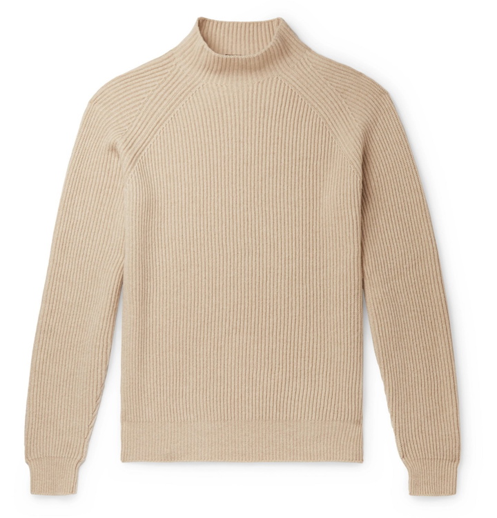 Photo: Loro Piana - Ribbed Baby Cashmere Mock-Neck Sweater - Neutrals