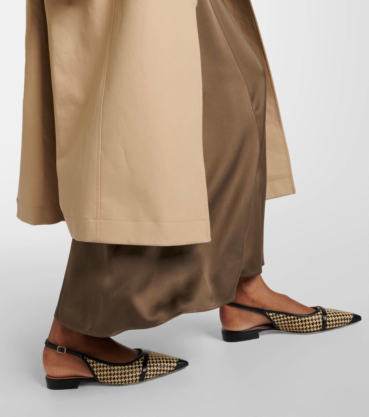 Malone Souliers Jama leather-trimmed raffia ballet flats