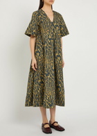 Ganni Leopard Stretch-cotton Midi Dress Khaki