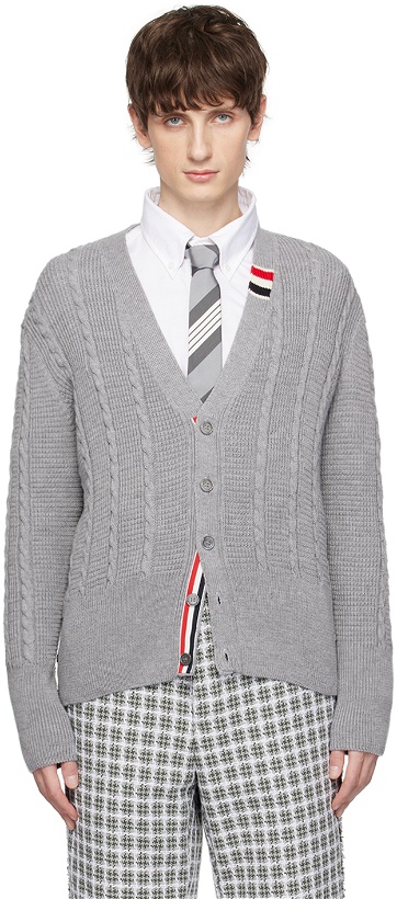 Photo: Thom Browne Gray Cable Knit Cardigan