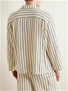 LE 17 SEPTEMBRE - Camp-Collar Striped Crocheted Cotton Shirt - Neutrals