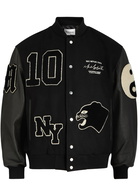 Mki Miyuki Zoku Appliquéd Wool-blend and Leather Varsity Jacket Black