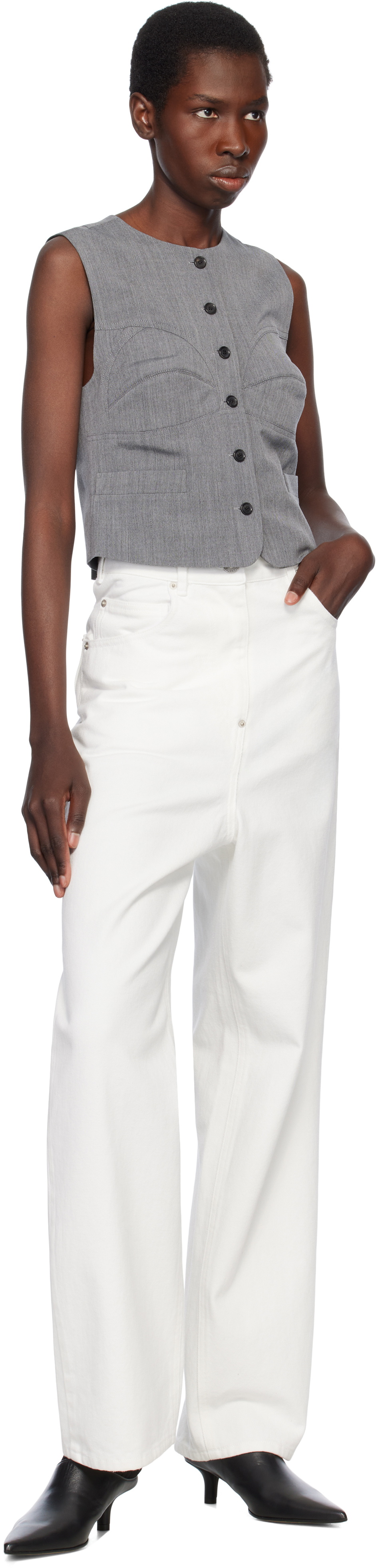 Pushbutton White Panty Cutout Jeans