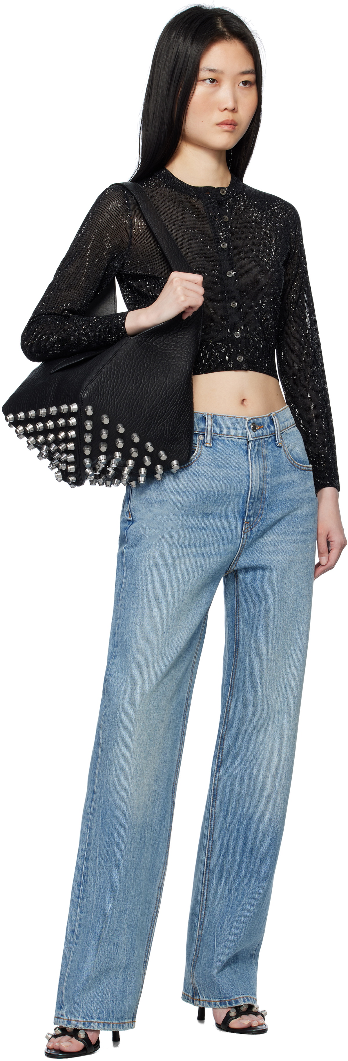 Alexander Wang Black Cropped Bead Hotfix Cardigan