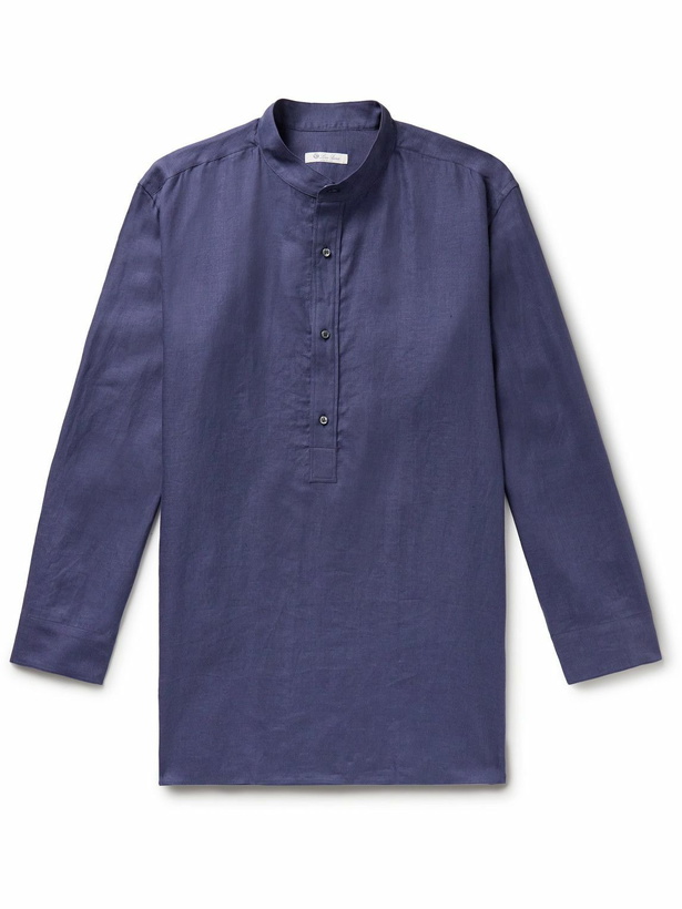 Photo: Loro Piana - Jeri Grandad-Collar Linen Half-Placket Shirt - Blue