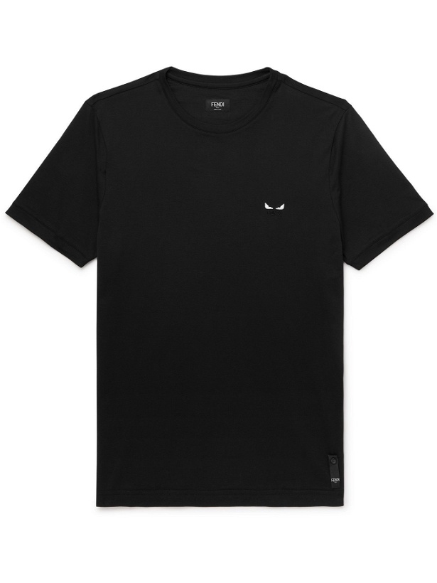 Photo: FENDI - Logo-Embroidered Cotton-Jersey T-Shirt - Black