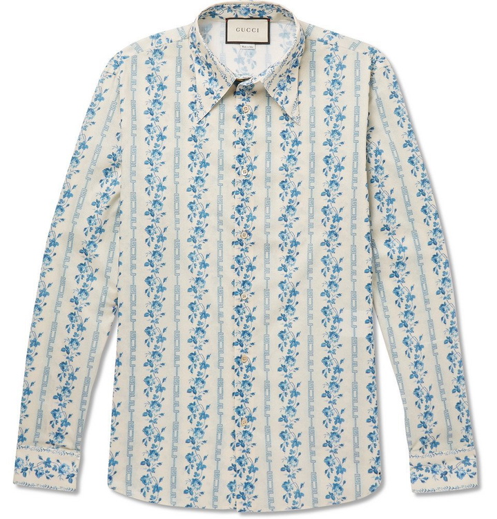 Photo: Gucci - Printed Cotton-Poplin Shirt - Light blue