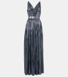 Rodarte Pleated belted lamé gown
