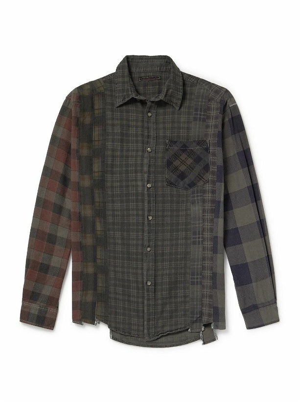 Photo: Needles - 7 Cuts Distressed Checked Cotton-Flannel Shirt - Brown