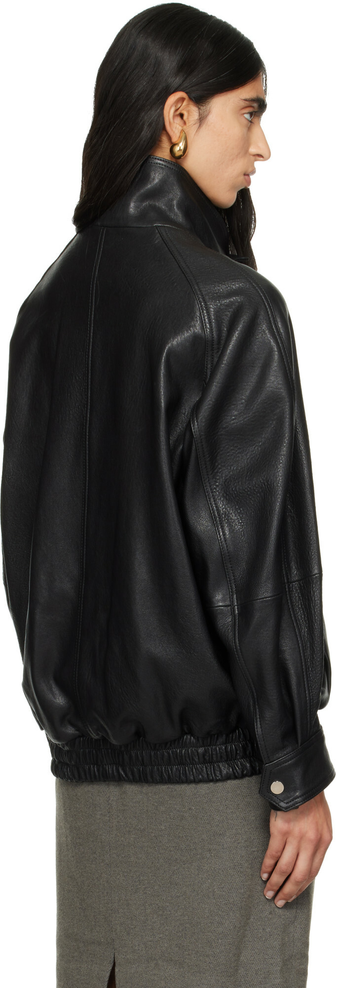 Nour Hammour Black Ariste Funnel Leather Bomber Jacket