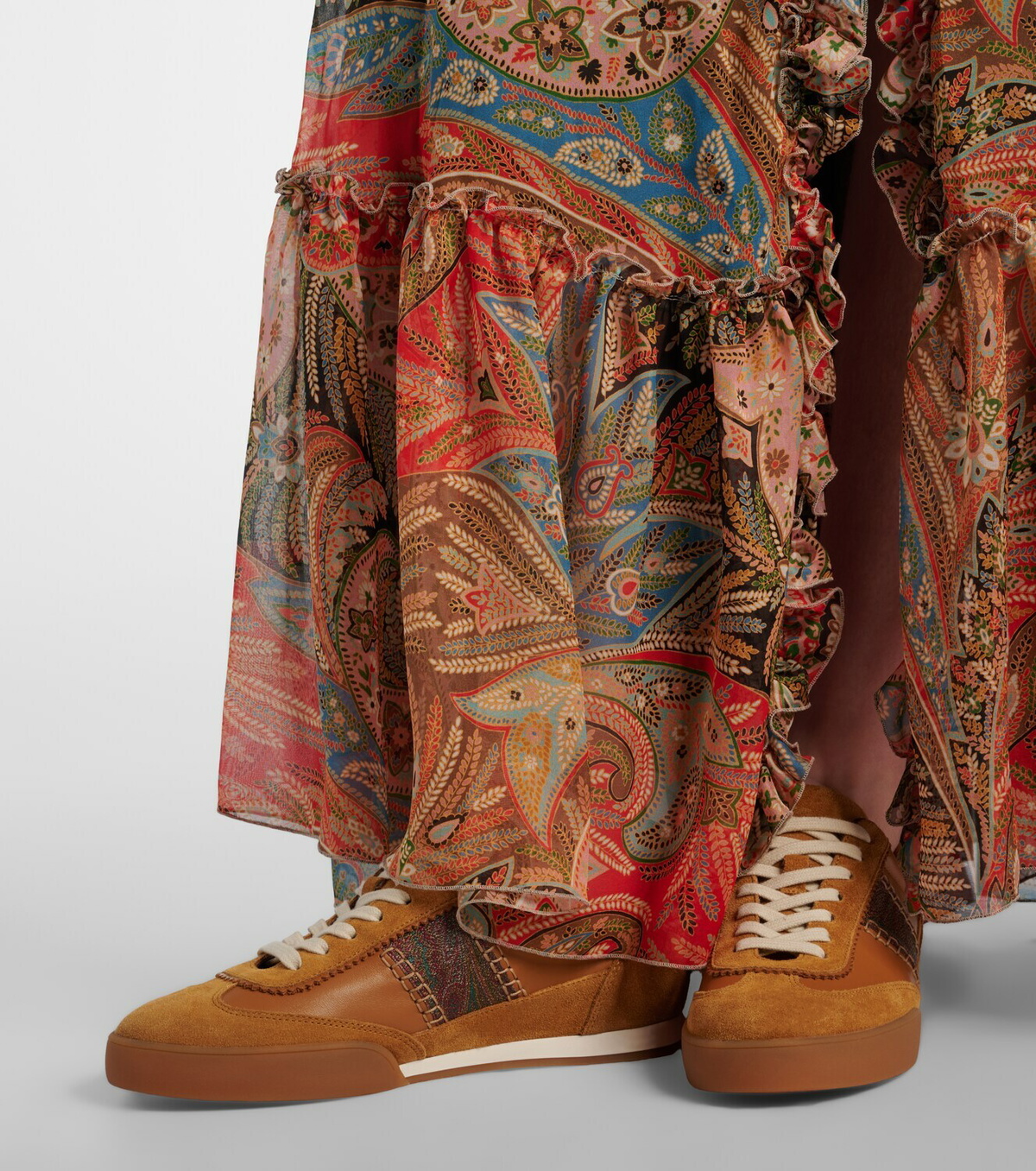 Etro Pegaso suede-trimmed leather sneakers