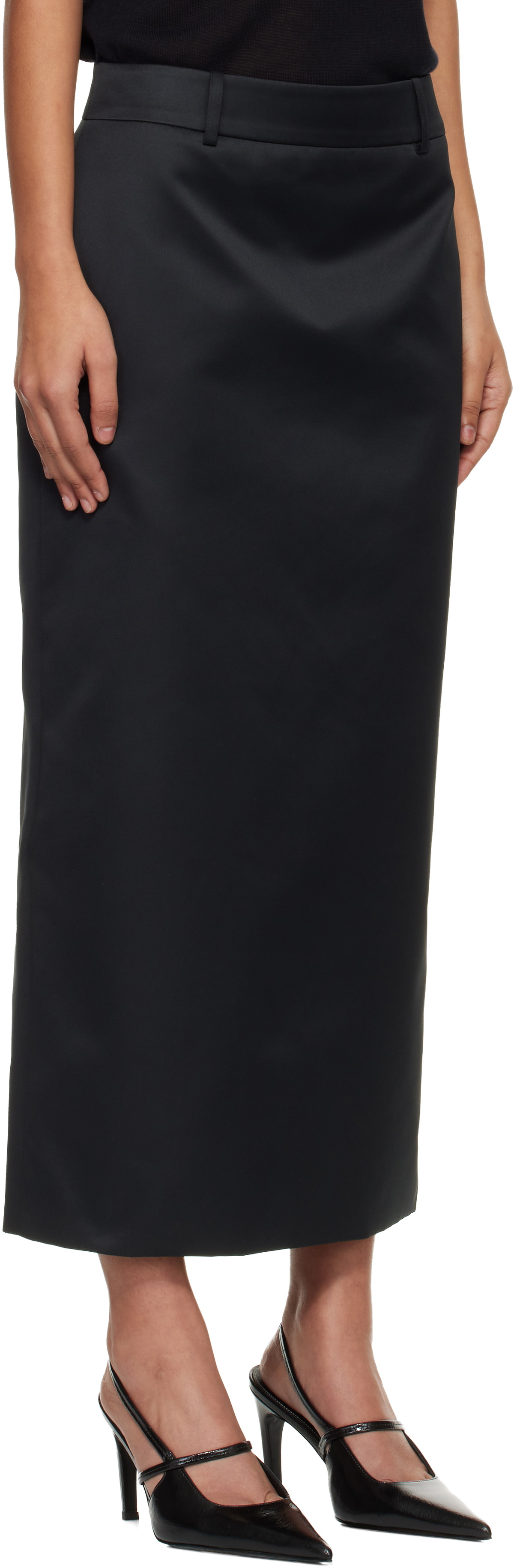 The Frankie Shop Black Alrose Satin Midi Skirt
