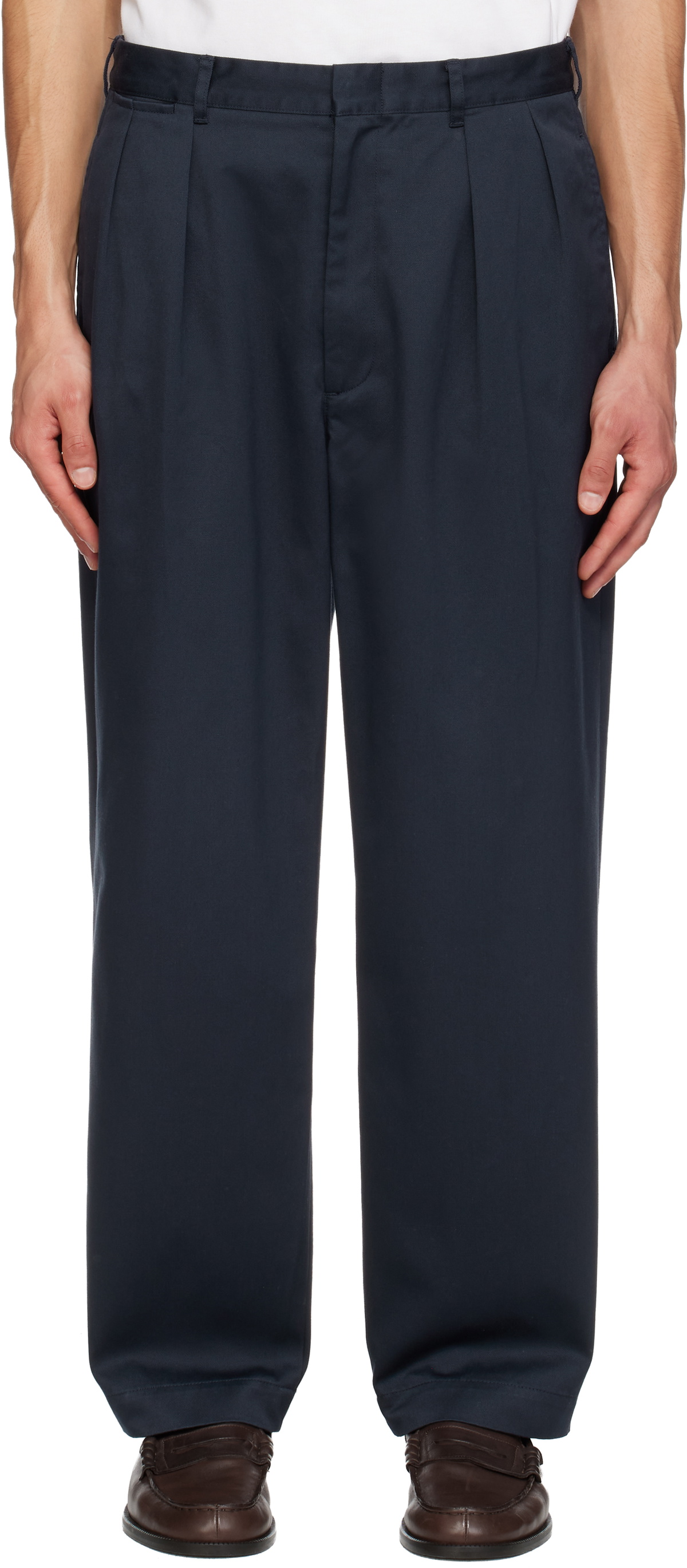 nanamica Navy Double Pleated Chino Trousers