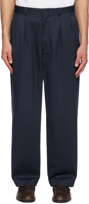 Photo: nanamica Navy Double Pleated Chino Trousers
